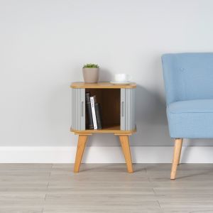 Bamboo Side Table with Light Grey Sliding Doors 580mm H x 450mm W x 450mm D