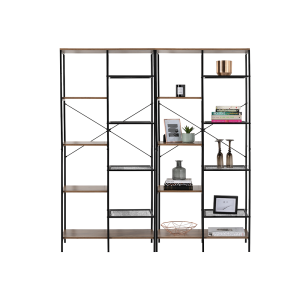 2 x 9 Tier Storage Bookshelf Mid Oak Style With Industrial Details 1700mm H x 790mm W x 400mm D