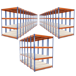 25 Bays of Heavy Duty Racking Blue and Orange 4 Levels 1800mm H x 900mm W x 450mm D