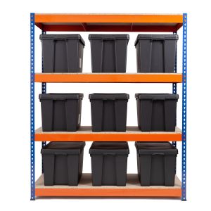 Heavy Duty Shelving Unit 1800mm H x 1500mm W x 600mm D  | With 9 of 62ltr WHAM BAM Storage Boxes