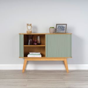Bamboo Sideboard with Sage Green Sliding Doors 800mm H x 1100mm W x 400mm D