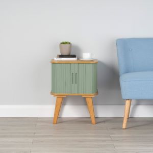 Bamboo Side Table with Sage Green Sliding Doors 580mm H x 450mm W x 450mm D