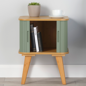 Side Table with Sage Green Sliding Doors 580mm H x 450mm W x 450mm D