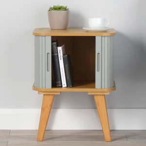 Side Table with Light Grey Sliding Doors 580mm H x 450mm W x 450mm D