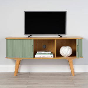 TV Stand with Sage Green Sliding Doors 580mm H x 1200mm W x 400mm D