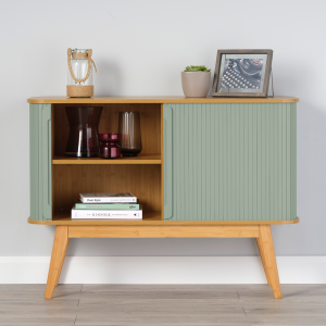Sideboard with Sage Green Sliding Doors 800mm H x 1100mm W x 400mm D