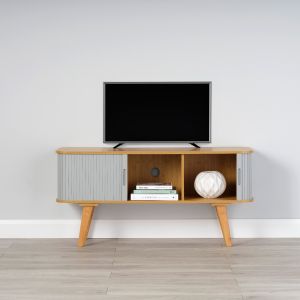 Bamboo TV Stand with Light Grey Sliding Doors 580mm H x 1200mm W x 400mm D