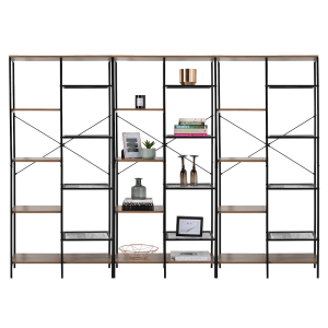 3 x 9 Tier Storage Bookshelf Mid Oak Style With Industrial Details 1700mm H x 790mm W x 400mm D