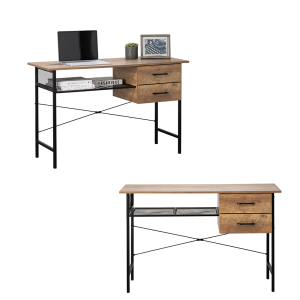 2 x Writing Table Desk Mid Oak Style With Industrial Details & Drawers 760mm H x 1200mm W x 500mm D