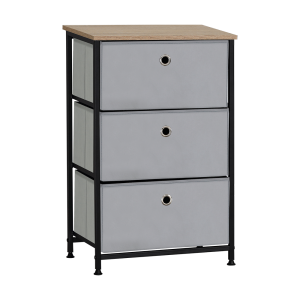 3 Tier Set of Light Grey Canvas Drawers With Oak effect Melamine Top & Black Metalwork 710mm H x 450mm W x 300mm D