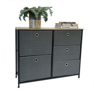Set of Charcoal Grey Canvas Fabric Drawers With Oak effect Melamine Top & Black Metalwork 700mm H x 860mm W x 300mm D 