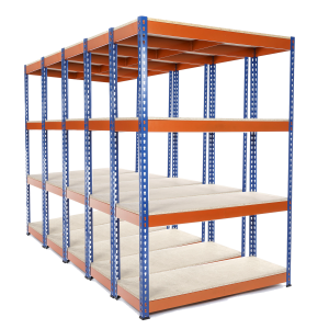 5 Bays of Heavy Duty Racking Blue and Orange 4 Levels 1800mm H x 900mm W x 450mm D