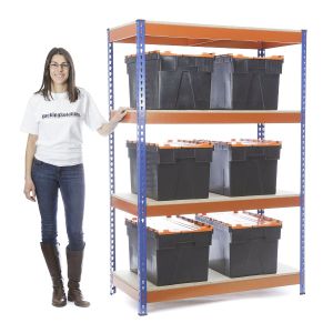 Heavy Duty Shelving Blue and Orange 4 Levels 1800 x 1200 x 600 | with 6 65LTR CROC Storage Boxes