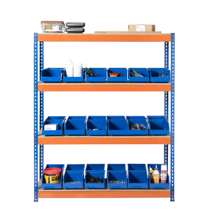 Heavy Duty Racking Blue and Orange 4 Levels 1800mm H x 1500mm W x 600mm D with 36 Picking Parts Bins