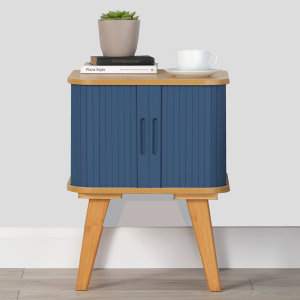 Side Table with Dark Blue Sliding Doors 580mm H x 450mm W x 450mm D