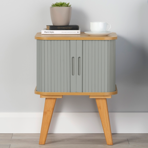 Side Table with Light Grey Sliding Doors 580mm H x 450mm W x 450mm D