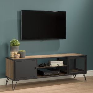 TV Stand With Contemporary Industrial Black Hairpin Legs - Oak Finish - 515mm H x 1500mm W x 400mm D