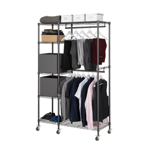 Grey 5 Tier Clothes Rail With Shelves & Castors | 1818mm H x 1203mm W x 457mm D